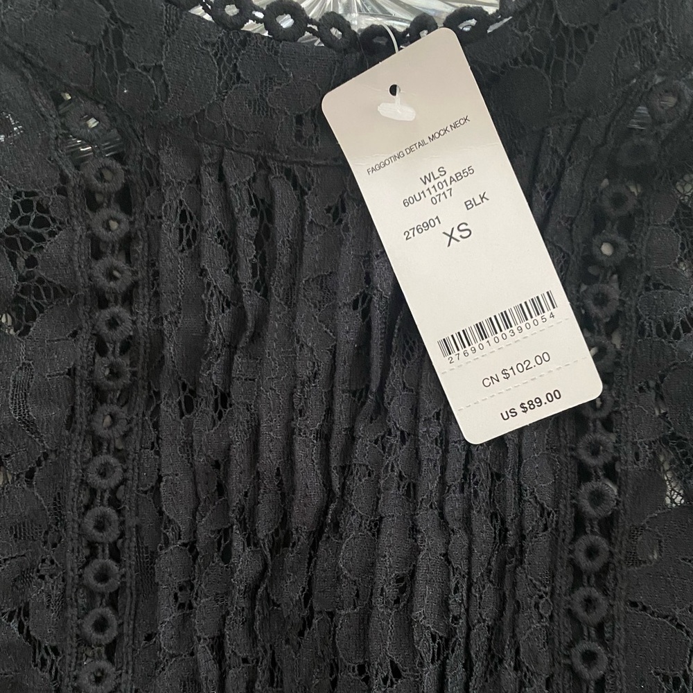 bebe Lace Long Sleeve Black Blouse - Picture 4 of 5